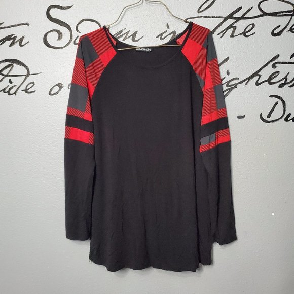 Heimish USA Black and Red Buffalo Check Plaid Long Sleeve Knit Top, S - Picture 1 of 5